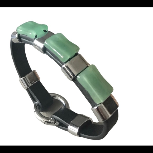 Green jasper leather bracelet,. - Picture 1 of 5